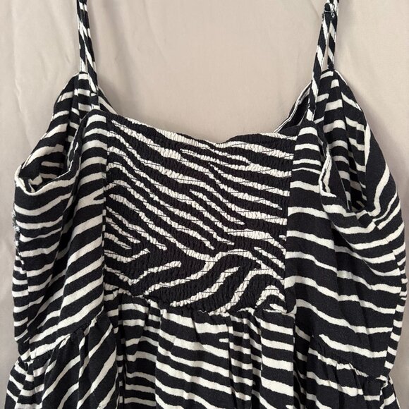 H&M Womens Zebra Print Midi Button Down Spaghetti Strap Dress Size 12 Cozy Smock - Picture 10 of 12